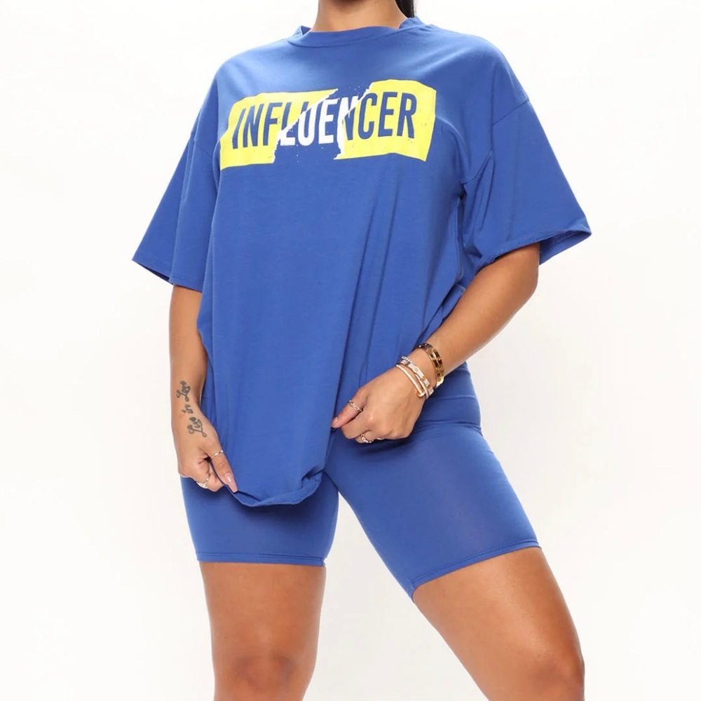 Fashion nova influencer blue biker short set S
